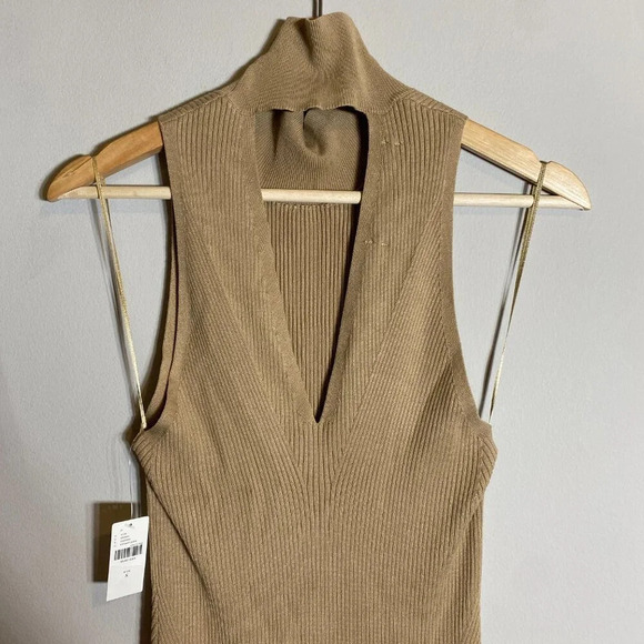 NWT Anthropologie Mock Neck Midi Dress Women's Small Cedar Tan Sleeveless Knit - Picture 12 of 16